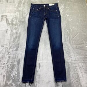 Rag Bone Jean Women's Skinny Jeans Dark Wash Raw Hem Sz 26 Fits 27"‎ Grunge